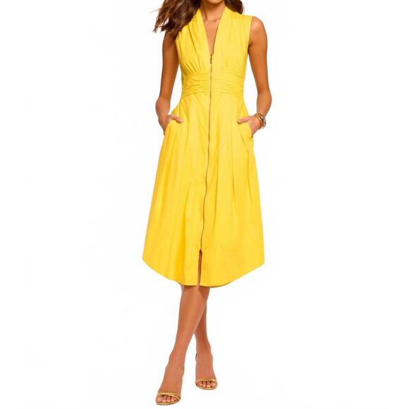 NEW RAMY BROOK meg sleeveless cotton poplin midi dress in lemon drop